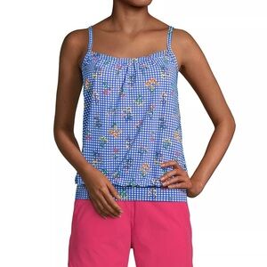 Lands' End Blouson Tankini Swimsuit Top EB Botanical Checks